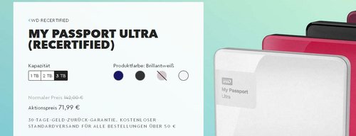 Western Digital My Passport Ultra 3 TB Externe Festplatte, brillantweiß -Recertified- - jetzt 49% billiger