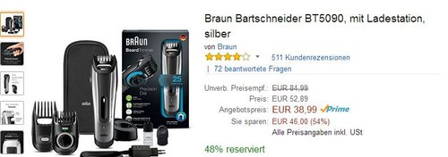Braun Bartschneider BT5090, mit Ladestation, silber - jetzt 26% billiger Braun Bartschneider BT5090, mit Ladestation, silber - jetzt 26% billiger