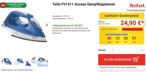 Tefal FV1511 Access Dampfbügeleisen - jetzt 38% billiger Tefal FV1511 Access Dampfbügeleisen - jetzt 38% billiger