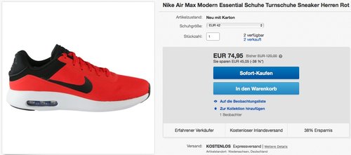 Nike Air Max Modern Essential Schuhe Turnschuhe Sneaker Herren Rot - jetzt 38% billiger Nike Air Max Modern Essential Schuhe Turnschuhe Sneaker Herren Rot - jetzt 38% billiger