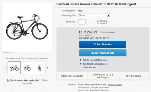 Vermont Kinara Herren schwarz matt 2016 Trekkingrad - jetzt 40% billiger Vermont Kinara Herren schwarz matt 2016 Trekkingrad - jetzt 40% billiger