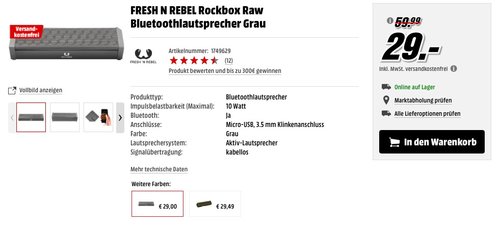 Fresh 'n Rebel Rockbox RAW Bluetooth Lautsprecher - jetzt 52% billiger Fresh 'n Rebel Rockbox RAW Bluetooth Lautsprecher - jetzt 52% billiger