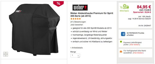 Weber Abdeckhaube Premium für Spirit 300-Serie (ab 2013) - jetzt 29% billiger Weber Abdeckhaube Premium für Spirit 300-Serie (ab 2013) - jetzt 29% billiger