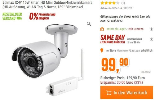 Edimax IC-9110W Smart HD Mini Outdoor-Netzwerkkamera - jetzt 23% billiger Edimax IC-9110W Smart HD Mini Outdoor-Netzwerkkamera - jetzt 23% billiger