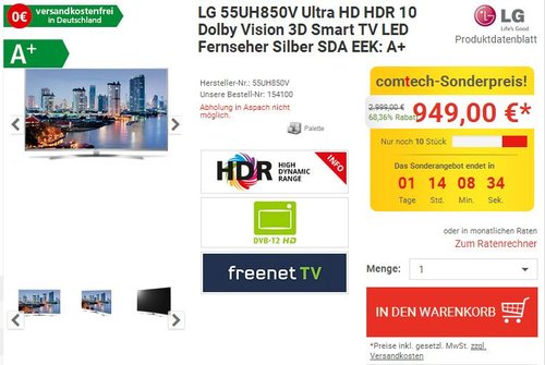 LG 55UH850V Ultra HD Smart TV - jetzt 14% billiger LG 55UH850V Ultra HD Smart TV - jetzt 14% billiger