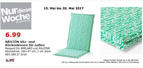 IKEA NASTÖN Sitz- und Rückenkissen für Außen, 160x47 cm, 2 cm hoch, grün - jetzt 30% billiger