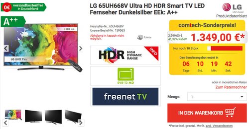 LG 65UH668V 164 cm (65 Zoll) LCD-Fernseher - jetzt 21% billiger
