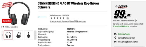 SENNHEISER HD 4.40 BT Wireless Kopfhörer Schwarz - jetzt 34% billiger