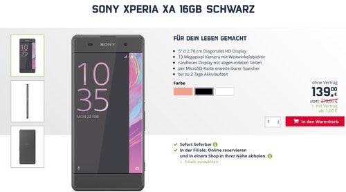 Sony Xperia XA 16GB - jetzt 13% billiger