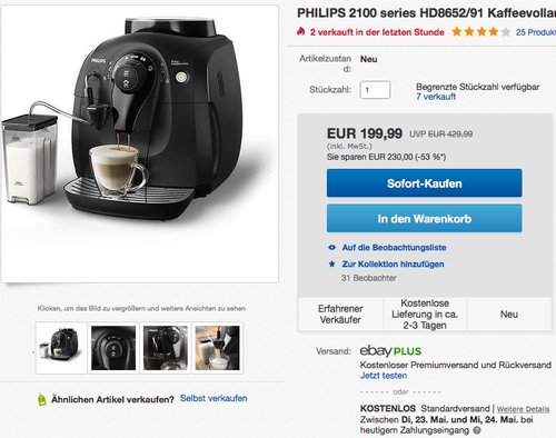 PHILIPS 2100 series HD8652/91 Kaffeevollautomat Milchaufschäumer - jetzt 17% billiger