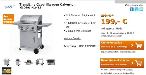 TrendLine Gasgrillwagen Calverton, silber - jetzt 33% billiger