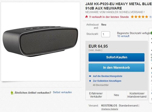 Jam HX-P920-EU HEAVY METAL Bluetooth Lautsprecher silber - jetzt 28% billiger