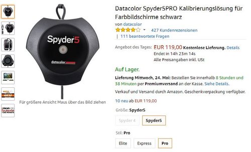 Datacolor Spyder5PRO Kalibrierungslösung für Farbbildschirme, schwarz - jetzt 20% billiger