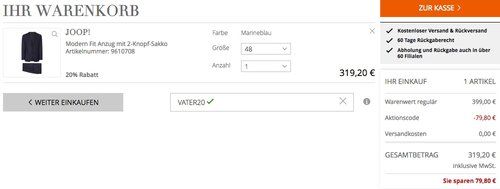 Joop! Modern Fit Anzug mit 2-Knopf-Sakko - Marineblau - jetzt 20% billiger Joop! Modern Fit Anzug mit 2-Knopf-Sakko - Marineblau - jetzt 20% billiger