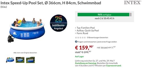 Intex Speed-Up Pool Set, Ø 366cm, H 84cm, Schwimmbad - jetzt 20% billiger