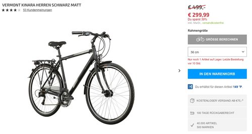 Vermont Kinara Herren schwarz matt 2016 Trekkingrad - jetzt 15% billiger