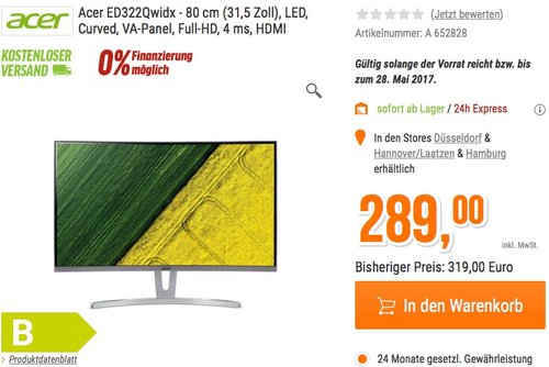Acer ED322Qwidx Curved Monitor - jetzt 9% billiger