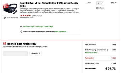 SAMSUNG Gear VR mit Controller - jetzt 25% billiger