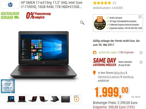 OMEN by HP (17-w213ng) Gaming Notebook - jetzt 13% billiger