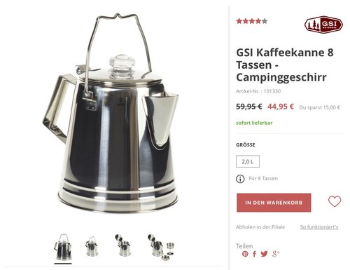 GSI-Kaffeekanne Campfire mit 8 Tassen - jetzt 25% billiger