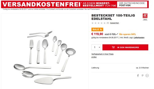 ZWILLING Besteckset KING 100-teilig 18/10 Edelstahl - jetzt 34% billiger