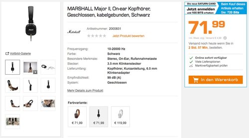 Marshall Major II Bluetooth OnEar Kopfhörer schwarz - jetzt 27% billiger Marshall Major II Bluetooth OnEar Kopfhörer schwarz - jetzt 27% billiger