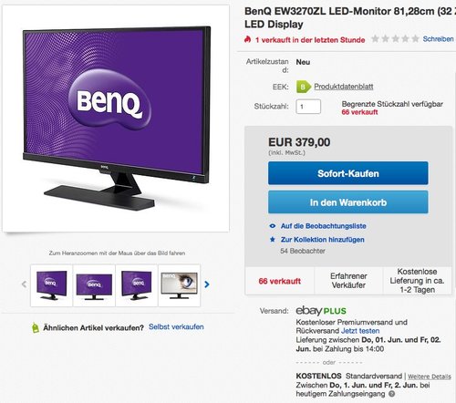 BenQ EW3270ZL LED-Monitor 81,28cm (32 Zoll) - jetzt 20% billiger