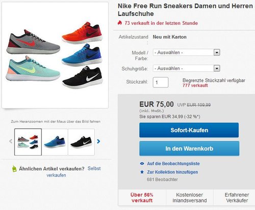 Nike Free Run  Damen und Herren Sneaker - jetzt 20% billiger