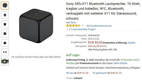 Sony SRS-X11 Bluetooth Lautsprecher schwarz - jetzt 25% billiger