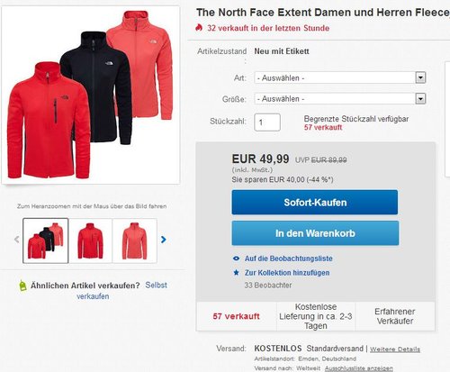 The North Face Extent Damen und Herren Fleecejacke - jetzt 20% billiger