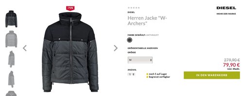 DIESEL Herren Jacke "W-Archers" M
 - jetzt 43% billiger