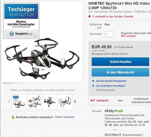 NINETEC Spyforce1 Mini HD Video Kamera Drohne 4in1 Quadrocopter - jetzt 29% billiger NINETEC Spyforce1 Mini HD Video Kamera Drohne 4in1 Quadrocopter - jetzt 29% billiger