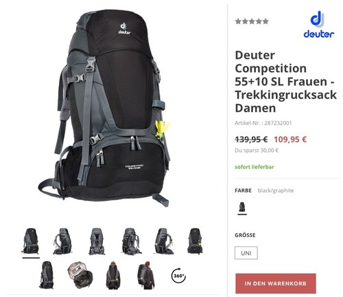 Deuter Competition 55+10 SL Frauen - Trekkingrucksack - jetzt 21% billiger