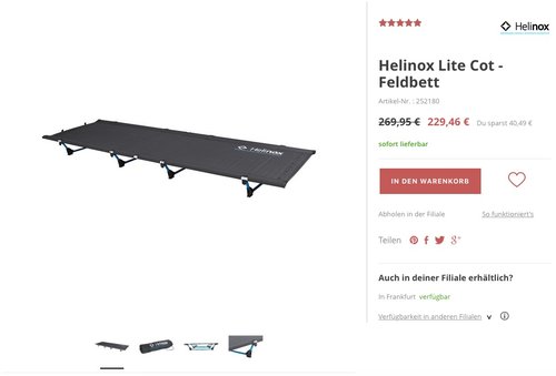 Helinox Lite Cot Feldbett - jetzt 15% billiger Helinox Lite Cot Feldbett - jetzt 15% billiger