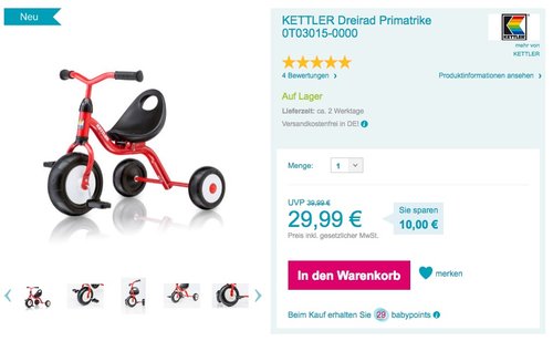 KETTLER Dreirad Primatrike - jetzt 25% billiger KETTLER Dreirad Primatrike - jetzt 25% billiger