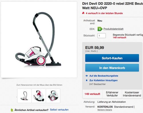 Dirt Devil DD 2220-0 rebel 22HE Singlecyclone Staubsauger ohne Beutel - jetzt 20% billiger