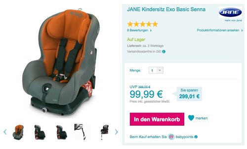 JANE Kindersitz Exo Basic Senna - jetzt 68% billiger