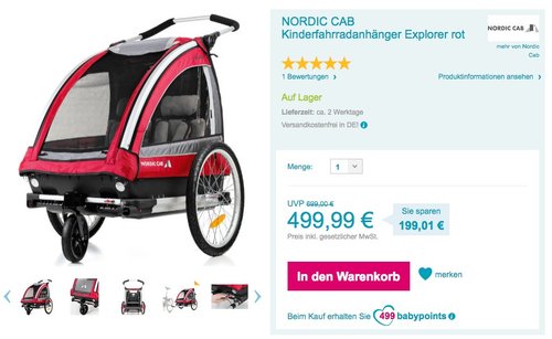 NORDIC CAB - Kinderanhänger Explorer 2-1 inkl. Walking Set, rot - jetzt 5% billiger NORDIC CAB - Kinderanhänger Explorer 2-1 inkl. Walking Set, rot - jetzt 5% billiger