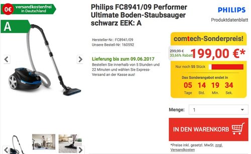 Philips FC8941/09 Performer Ultimate Boden-Staubsauger - jetzt 22% billiger Philips FC8941/09 Performer Ultimate Boden-Staubsauger - jetzt 22% billiger