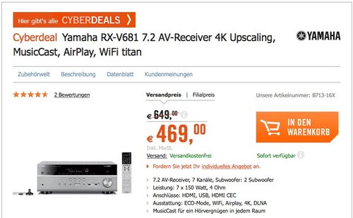 Yamaha RX-V681TI Music Cast AV Receiver - jetzt 11% billiger