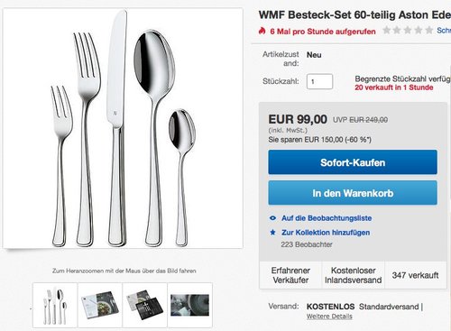 WMF Besteck-Set 60-teilig für 12 Personen Aston Cromargan Edelstahl - jetzt 49% billiger