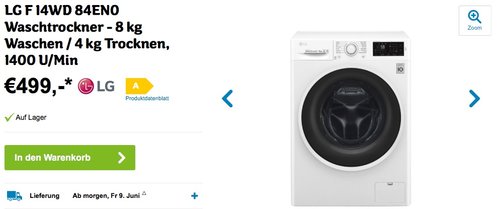 LG F 14WD 84EN0 Waschtrockner - jetzt 17% billiger