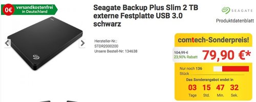 Seagate Backup Plus Slim 2 TB externe Festplatte USB 3.0 schwarz - jetzt 10% billiger Seagate Backup Plus Slim 2 TB externe Festplatte USB 3.0 schwarz - jetzt 10% billiger