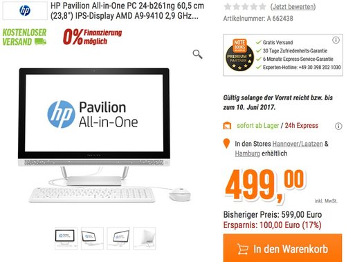 HP Pavilion (24-b261ng) 60,45 cm (23,8 Zoll / Full HD-IPS) All-in-One Desktop PC - jetzt 11% billiger HP Pavilion (24-b261ng) 60,45 cm (23,8 Zoll / Full HD-IPS) All-in-One Desktop PC - jetzt 11% billiger