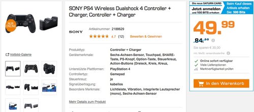 SONY PS4 Wireless DualShock 4 Controller + PlayStation DualShock 4 Ladestation - jetzt 41% billiger SONY PS4 Wireless DualShock 4 Controller + PlayStation DualShock 4 Ladestation - jetzt 41% billiger