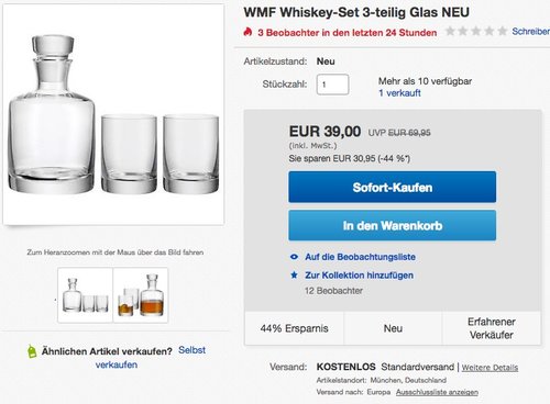 WMF Whiskeyglas Tumbler 0,25ml Whiskeykaraffe 0,75ml Kristallglas Whiskey-Set 3er Set - jetzt 20% billiger WMF Whiskeyglas Tumbler 0,25ml Whiskeykaraffe 0,75ml Kristallglas Whiskey-Set 3er Set - jetzt 20% billiger