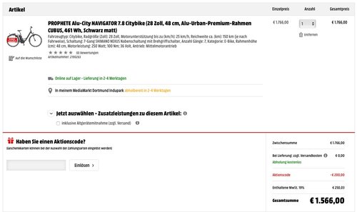 PROPHETE E-Bike Alu-City 28" AEG mit Rücktritt NAVIGATOR 7.8 - jetzt 7% billiger