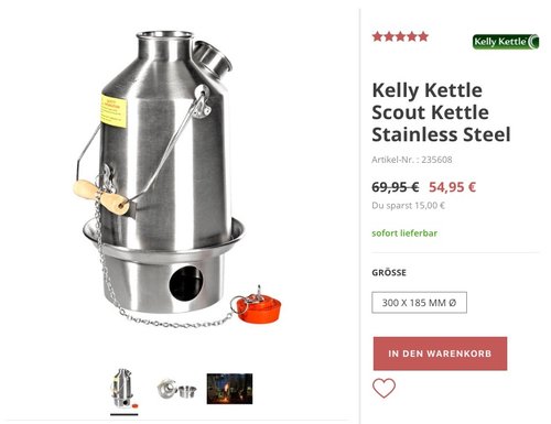 Scout Kelly Kettle Edelstahl (1.1l) - jetzt 21% billiger