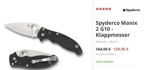 Spyderco Manix 2 G10 - Klappmesser - jetzt 21% billiger Spyderco Manix 2 G10 - Klappmesser - jetzt 21% billiger
