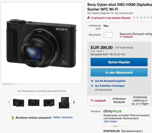 Sony Cyber-shot DSC-HX90 Digitalkamera - jetzt 17% billiger Sony Cyber-shot DSC-HX90 Digitalkamera - jetzt 17% billiger